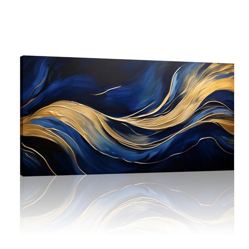 Impression sur toile marbre bleu marine cadre déco murale 50x100cm