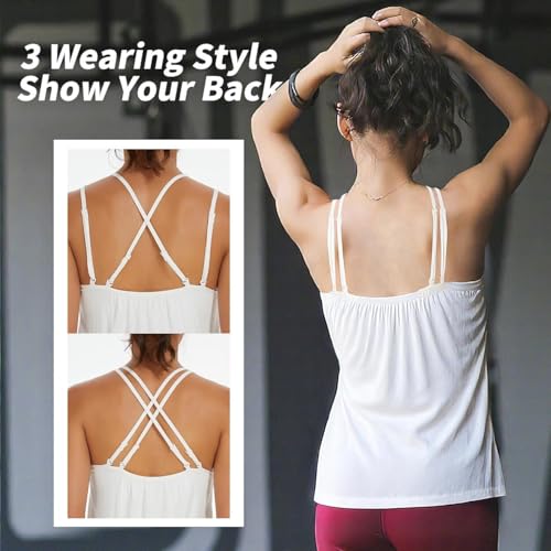 Image of Camisoles for Women with Built in Bra Adjustable Strap Tank Tops Cami Sleeveless Summer Tops for Workout Sleeping Traveling