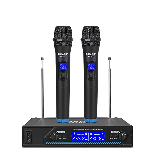 G-Mark G210V Wireless Microphone, Metal Dual Professional Vhf Cordless Dynamic Mic Handheld Microphone System For Home Karaoke, Meeting, Party, Church, Dj, Wedding, Home Ktv Set, 200Ft #TOP25