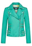 Infinity Leather Chaqueta Motociclista Retro Color Aguamarina 100% Piel Napa Para Mujer