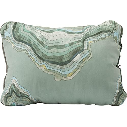 Therm-a-Rest Compressible Cinch Camping and Backpacking Pillow, Regular – 14 x 18 Inch, Sage Topo Wave Print