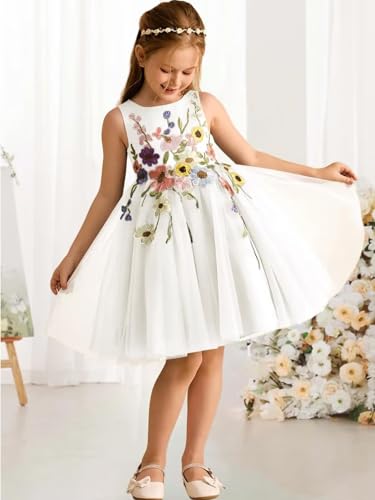 Tulle Applique Flower Girl Dress for Wedding Kids Embroidery Satin Short Princess Pageant Bowknot Prom Ball Gowns2