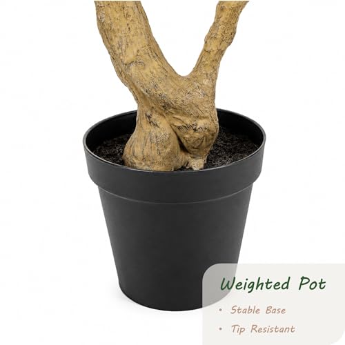 Image of Bellacat UV Resistant 8ft Artificial Olive Tree Outdoor with Waterproof Leaves, 96in Faux Olive Tree with Lifelike Fruits, Fake Olive Tree for Porch Patio Balcony Yard Outdoor Decor