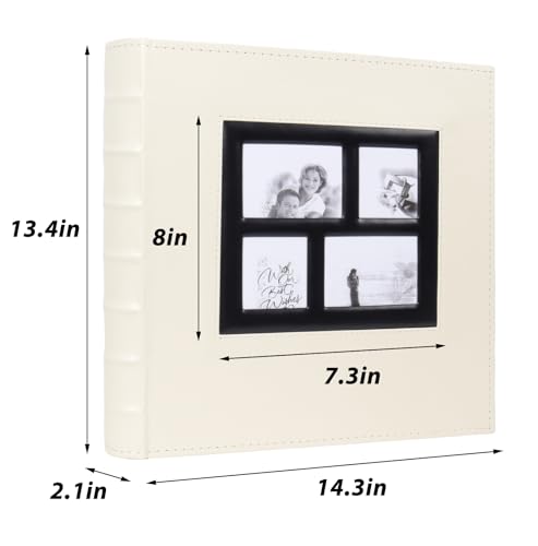 RECUTMS Photo Album 4x6 600 Pockets, Black Pages Leather Cover Large Capacity Picture Albums Holds 600 Horizontal and Vertical Photos (Beige)