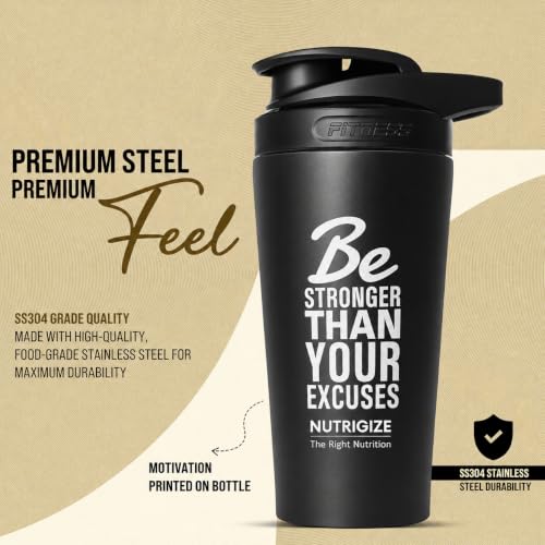 Image of Stainless steel shaker 700ml protein shaker bottle - leak proof 304 SS food grade steel, gym shaker, shaker bottles for protein, steel shaker for gym (Black)