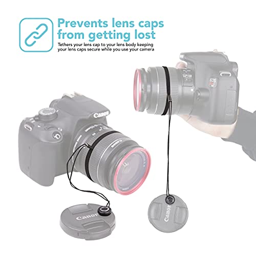 Image of Foto&Tech Camera Lens Cap Leash with Elastic String, Compatible with Universal DSLR SLR Evil Mirrorless Cameras Video (x10)