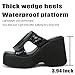 ADKGBE Women Pu Print Square Toe Platform Slides Sandals Fashion Chunky Lug Sole Non Slip chunky Wedges Mule Slides Comfortable Slip on Thick Sole Outdoor Causal Summer Sandals (Black,10)