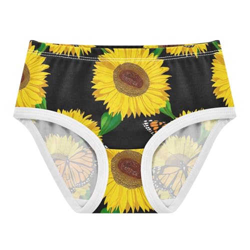 Toddler Underwear Custom 2t Cotton Panties for Girl Personalized Kids Undies Briefs Vibrant Sunflowers Butterfly Black