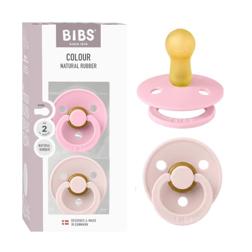 BIBS Colour Pacifier, 6-18 Months, 2-Pack, Round Nipple, Petal/Baby Pink