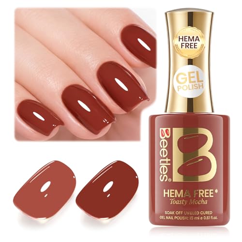 Image of Beetles Brown Gel Nail Polish - Toasty Mocha Full Size 15ML /0.51Fl Oz, Hema Free Mocha Brown Gel Polish, Soak Off UV LED Lamp Fall Nails Art, Manicure Salon DIY Nails