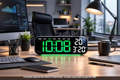 Image of EASEPRES Digital Wall & Table Clock, RGB Bottom Light, Type-C Charging, Dual Alarm, Date, Day & Temperature Display, 12 /24 Hour Format, for Bedroom, Table, Home,Office (Green, 10 inch)