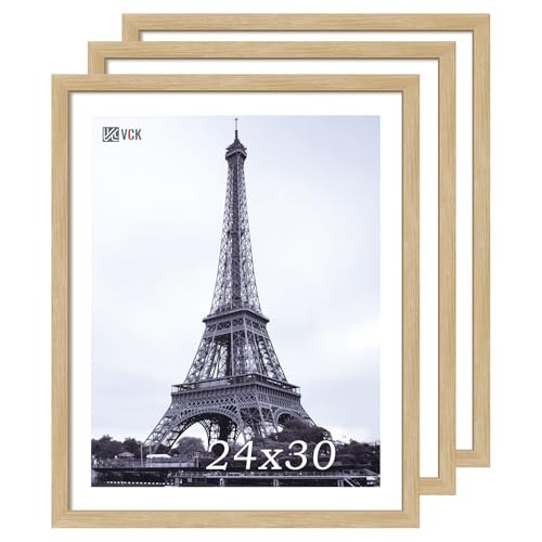 Image of VCK 24x30 Poster Frame Solid Wood Natural 3 Pack Picture Frames 24 x 30 Inches with Wall Mounting Hanging
