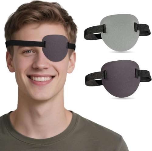 Image of 2 Pcs 3D Eye Patches for Adults and Kids, Adjustable Medical Eyepatch for Right or Left, One Cover for Amblyopia Lazy, Pirate Costume (Dark Grey, Light Grey)