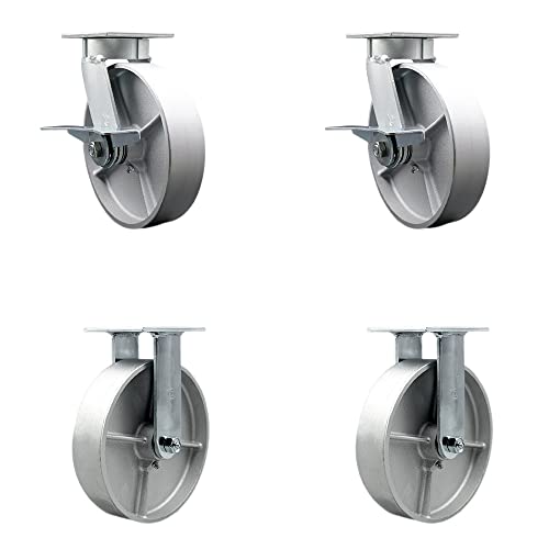 Kingpinless Semi Steel Cast Iron Swivel Top Plate Caster Set of 4 w/8