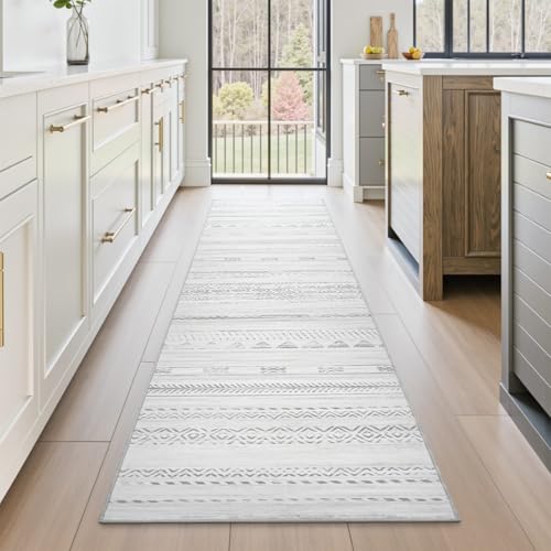 2x10 Runner Rug Machine Washable Non Slip Area Rug Distressed Neutral Moroccan Boho Rug Ultra Soft Floor Runners for Hallways for Entryway Laundry Room Kitchen, Grey