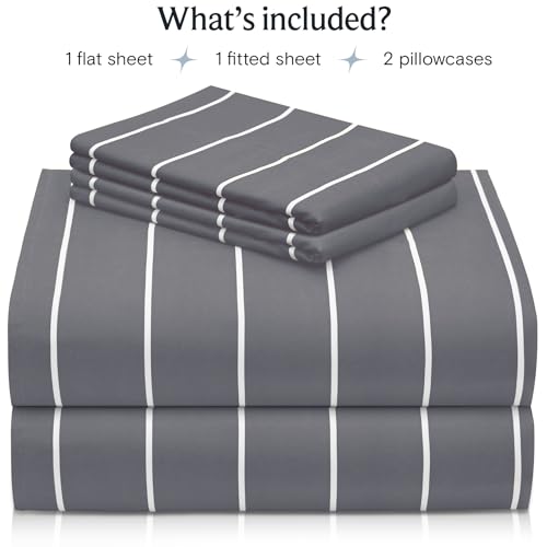 Image of LuxClub 4 PC Cal King Size Sheet Set, Breathable Luxury Bed Sheets, Deep Pockets 18 inch Wrinkle Free Cooling Machine Washable Hotel Bedding (Striped Light Grey)