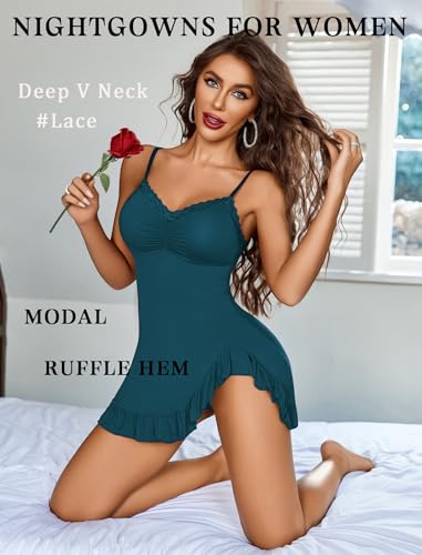 Image of Avidlove Lingerie for Women Sexy Nightgown Modal Nightwear Side Slit Babydoll Chemise Spaghetti Strap nighties