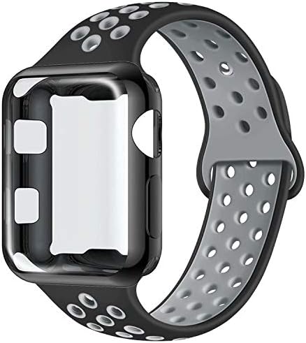 ADWLOF Compatible with Apple Watch Band with Case 38mm, Silicone Replacement Strap with Screen Protector Cover for Wristband for iWatch Series 3/2/1, Nike+, Sport, Edition,S/M,M/L,Black CoolGray