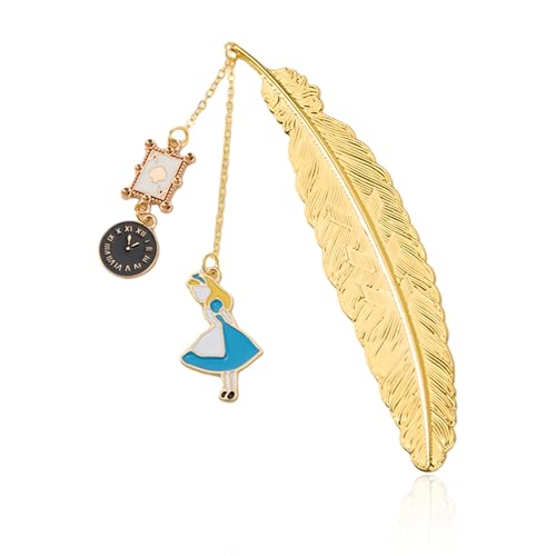 Wasise Alice in Wonderland Bookmark - Feather Bookmark Cute Metal Bookmarks Funny Bookmarks for Books Book Lover Gifts for Women Gift for Book Lovers Women Birthday Valentines Day Christmas
