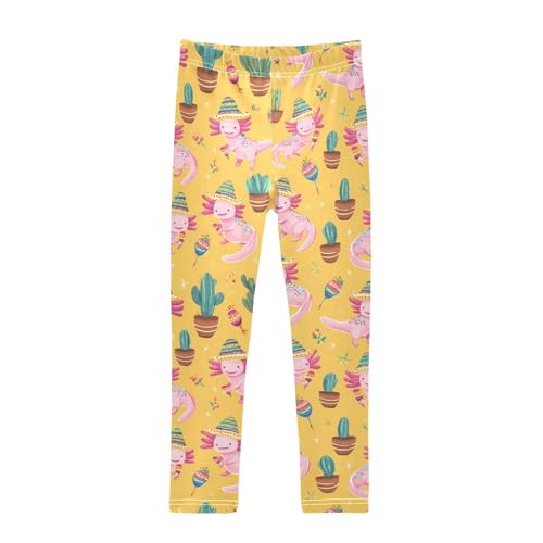 Cute Salamander Cactus Girls Leggings Ultra Soft Compression Yoga Gym Pants for Kids 4-10T