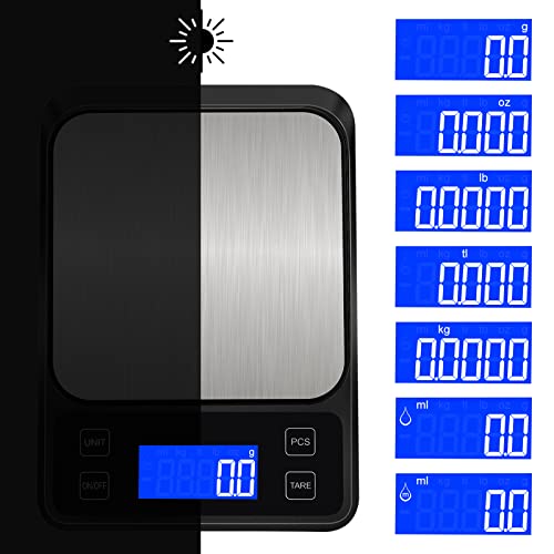 Food Gram Scale, Kitchen Scale, Digital Gram Scale, Ounce Scale, 3000G X 0.1G Accuracy For Home Kitchen, Coffee, Herbs, Jewelry, Seven Units Of Measurement, Tare Function (Built-In Battery). (Black) #TOP2