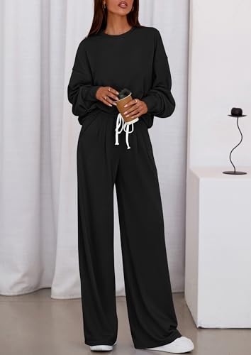 PRETTYGARDEN Womens 2 Piece Sets Long Sleeve Sweatshirt Wide Leg Pants Loose Matching Lounge Set Trendy Fall Outfits3
