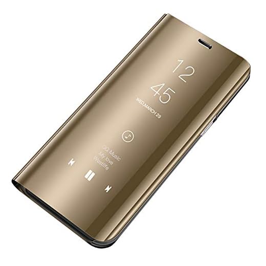 Bakicey skal för Samsung Galaxy J3 2017 skal, J330 mobilskal spegel skyddsskal flip väska fodral skydd för Galaxy J3 Pro, Stand Feature mobilskal stötfångare skal för Samsung Galaxy J3 2017 Guld