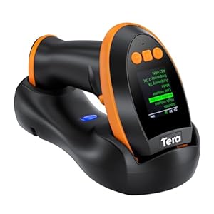 Tera Barcode Scanner Wireless with Screen: Pro Version 1D 2D QR with Setting Keypad Charging Cradle Works with Bluetooth 2.4G Wireless USB Wired Handheld Bar Code Reader HW0009