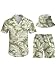 QWEHHEVG Simple style leaves Men's Button Shirt Beach Shorts Set, Hawaiian Short Sleeve Shirt Quick Dry Beach Shorts 2 Pcs with Bucket Hat