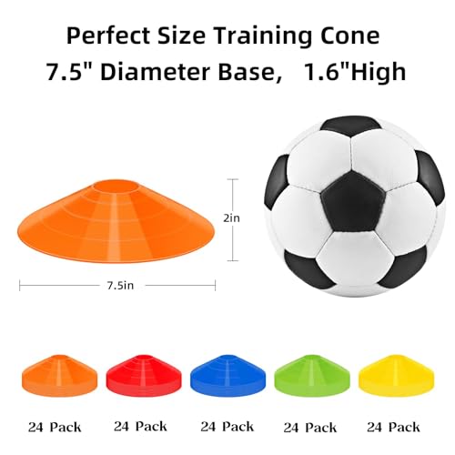 CLEAN PIONEER Agile Soccer Cones (Pack of 120)- Premium Disc Cones with Portable Bags & Strap,Sports Cones Used for Football,Basketball and Sport Practice Equipment, Multi-Color Soccer Training Cones
