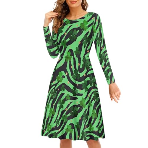 Xsehusvy Long Sleeve Dress St. Patrick's Zebra Homecoming Formal Party Club Mini Dresses Elegant Date Outfits Comfy Plus Size Outfits St. Patrick's Gifts for Women S-4XL