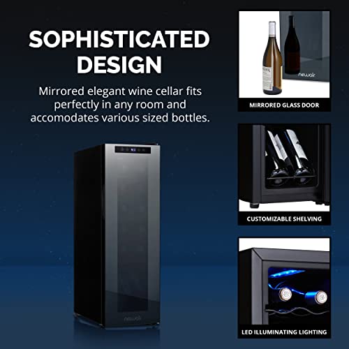 Newair 12 Bottle Wine Cooler Refrigerator | Shadow Series | Freestanding Mirrored Wine And Beverage Fridge With Double-Layer Tempered Glass Door & Compressor Cooling For Reds, Whites, & Sparkling Wine #TOP3