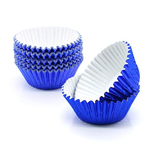 Image of Blue Foil Cupcake Liners,GOLF 100 Pack Metallic Baking Cups Standard Size