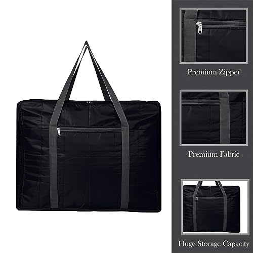 Image of Kuber Industries Jumbo Storage Bag with Handle & Zipper Closure | Parachute Underbed /Wardrobe Clothes Storage Organizer | Black