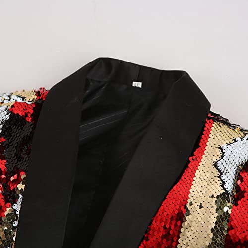 Sakko Herren Slim Fit Leichte Glitzer Sakko Silvester Party Kleidung Knöpfe Anzugjacke Anzug Jacke Stilvolle Smoking für Business Hochzeit Freizeit,A,XL(44R) – Bild 5