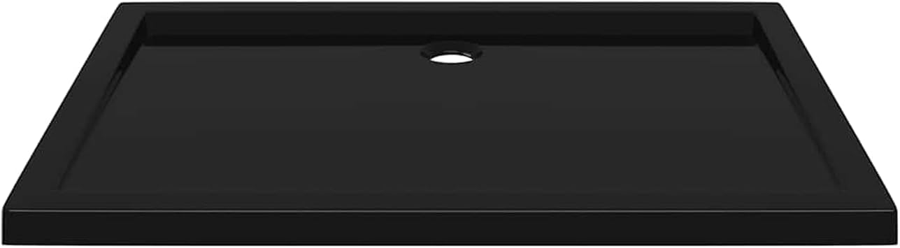 Gecheer Rectangular Black ABS Shower Base Tray 80 x 110 cm, Low-Threshold Fiberglass-Reinforced Shower Pan with Scratch-Resistant Gloss Finish