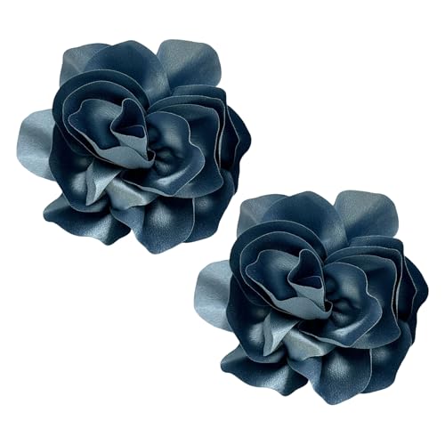 Image of 2Pcs 5in Dainty Satin Fabric Flower Brooch Extra Large Rose Camellia Flower Brooches Lapel Pins for Women Wedding Party Dance Banquet Clothes Jewelry Accessories