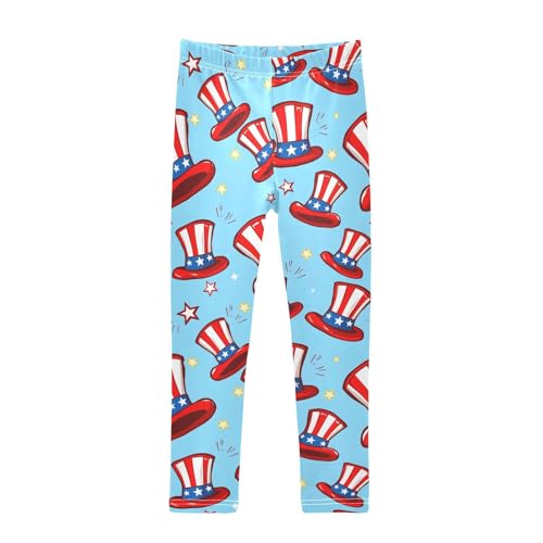 American Flag Magic Hat Blue Girls Leggings Ultra Soft Compression Yoga Gym Pants for Kids 4-10T