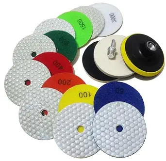 4 Inch Dry Diamond Polishing Pads, 11PCS Wet/Dry Granite Stone Buffing Pad Kit