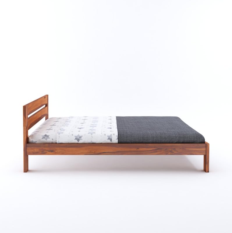Image of Solid Sheesham Wood King Size Bed Without Storage | Wooden Double Bed Cot Bed for Bedroom Furniture | Palang Double Bed for Hotels | Honey Finish