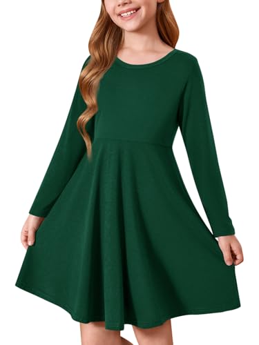 Haloumoning Girls Long Sleeve T-Shirt Dresses Kids Fall A-Line Twirly Skater Dresses 5-14 Years