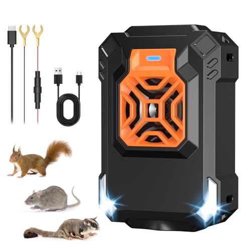 Osnil Marderschreck Marder-Frei für Auto Ultraschall, 12V Kfz-Stromversorgung und USB-Stromversorgung, Tiervertreiber und Mäusevertreiber, ausgestattet mit LED-Blinkwarnleuchte (Schwarz)