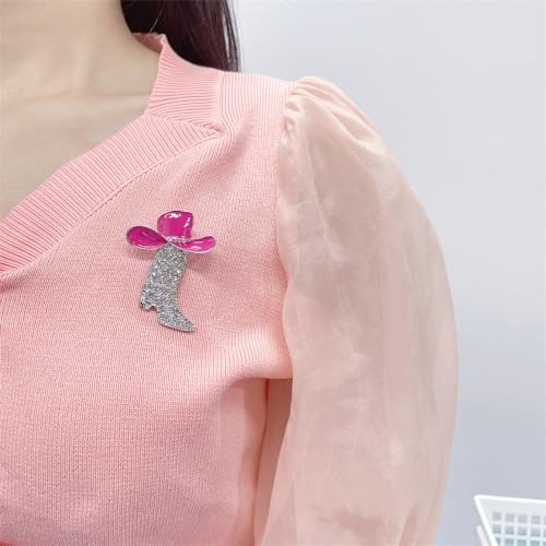 Image of Cut Boot Rhinestones Pink Cowboy Hat Brooch Lapel Pins for Women Girls Fashion Trendy Party Christmas Crystal Brooches Pin Dress Suit Ceremony Hat Bag Clothes Accessories Holiday Gift