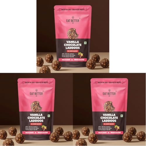 Image of EAT BETTER CO Vanilla & Chocolate Sugar-Free Laddoos | Energy-Bar Replacement | 95% Dry-Fruits | High Protein & Instant Energy - Super Saver Pack Of 60 - Healthy Chocolate No Added Sugar, 200 Gram