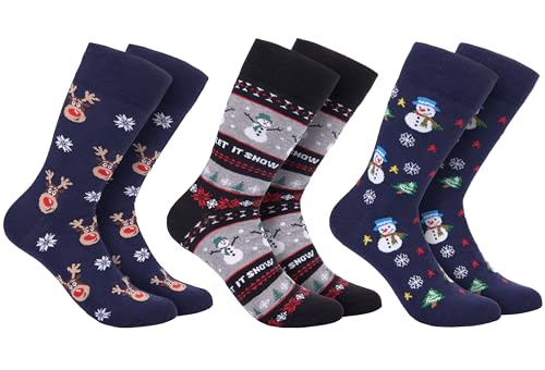 BRUBAKER 3 Paar Weihnachtssocken - Lustige Socken für Damen und...