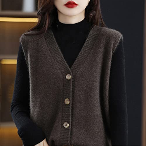 Ownwfeat Cardigan en Laine pour Femmes, Col en V, Bouton, sans Manches, Gilet en Tricot – vue 5