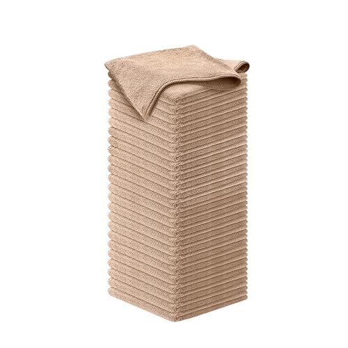 Image of USANOOKS Microfiber Cleaning Cloth - Beige - 50Pcs (12.5x12.5 inch) High Performance - 1200 Washes, Ultra Absorbent Car Towel Traps Grime & Liquid for Streak-Free Mirror Shine - car Washing Cloth