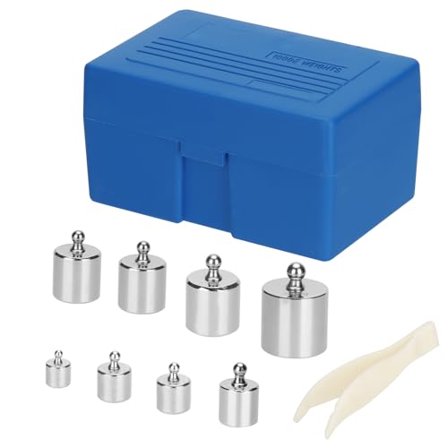 SEUICYNE Set of 8 Calibration Weights M2, 1 kg Stainless Steel Calibration Weights Set, 500 g, 200 g, 100 g, 50 g, 20 g, 10 g Calibration Gram Weight Set with Tweezers Precision Steel Balance Weights