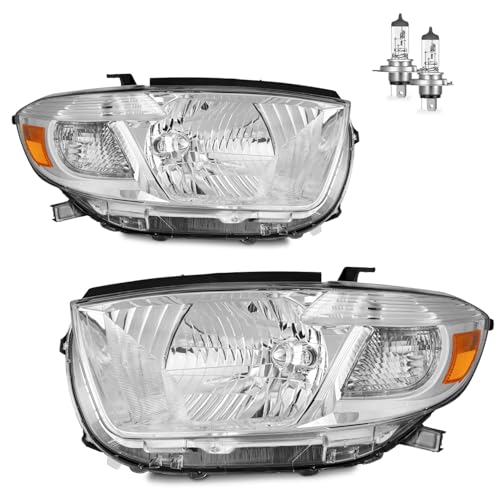 KarSpareHub Headlights Assembly for 2008-2010 Toyota Highlander Sport Utility Headlamp Replacement Chrome Housing Driver & Passenger Side