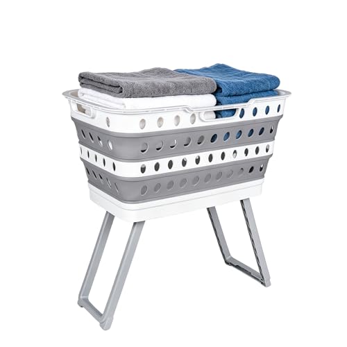 Collapsible Laundry Basket Washing Basket with Legs 43L Plastic Grey